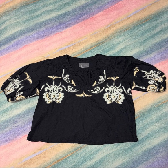 By Anthropologie Puff-Sleeve Blouse embroidered women’s size XS - Picture 4 of 9